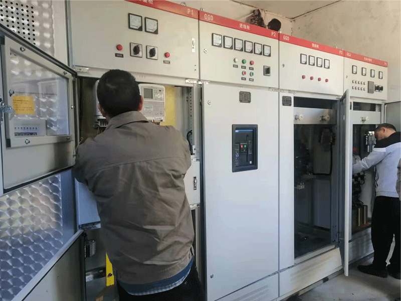 Meter installation work in the pump factory distribution room